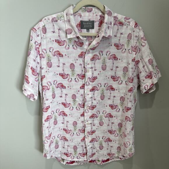 Berkley Jensen Women’s Sz Large Tropical Flamingo Print Vacation Linen Blend - Picture 1 of 6
